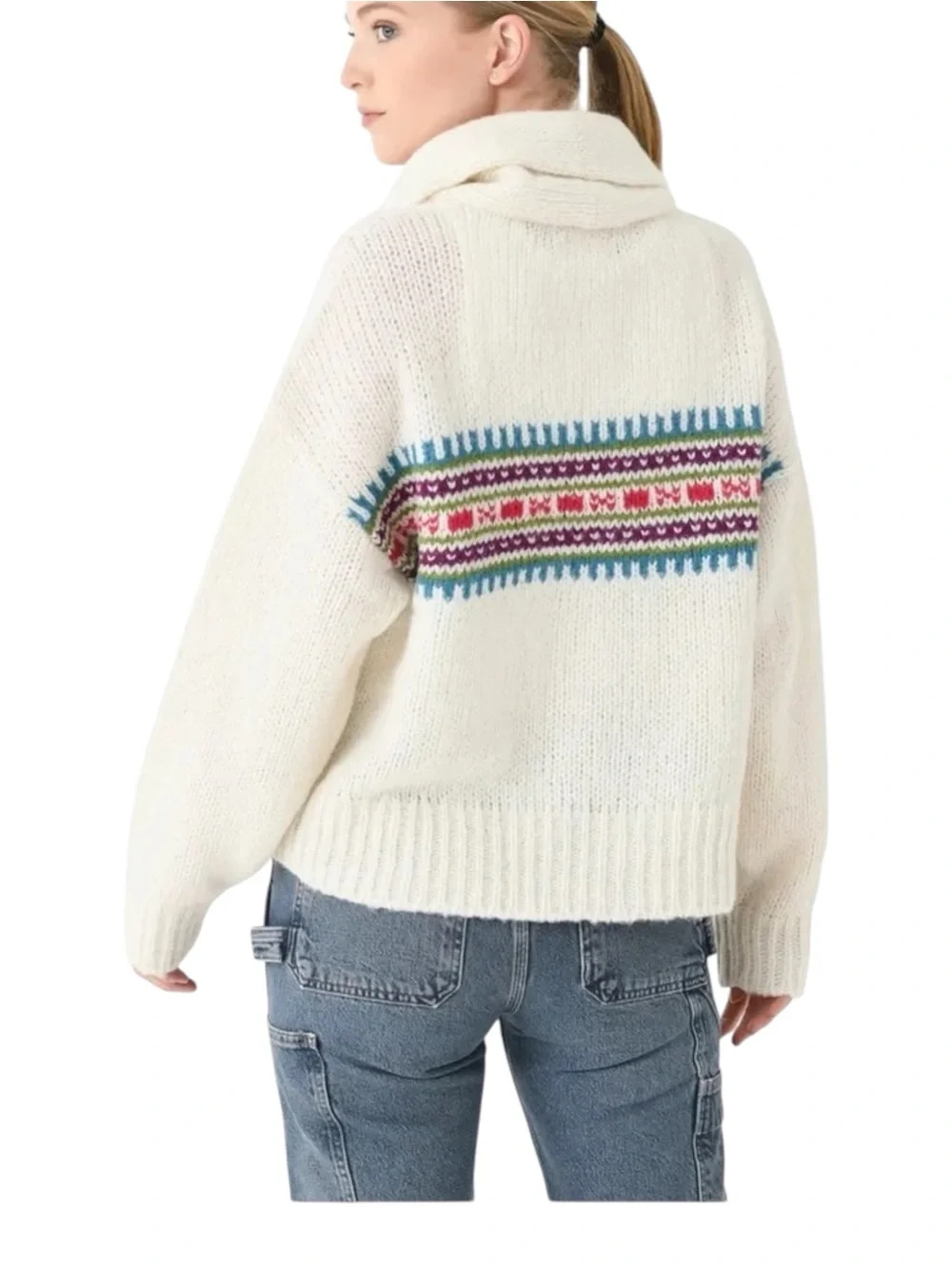 XIRENA Waylon Shawl Collar Fair Isle Alpaca Cardigan Ivory Small - Picture 11 of 12